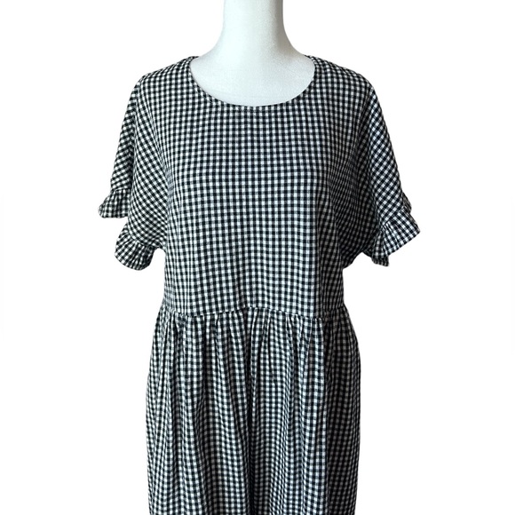 Petal + Pup Black White Gingham Dress Short Sleeves Ruffle 100% Cotton Size 10 - Picture 4 of 7